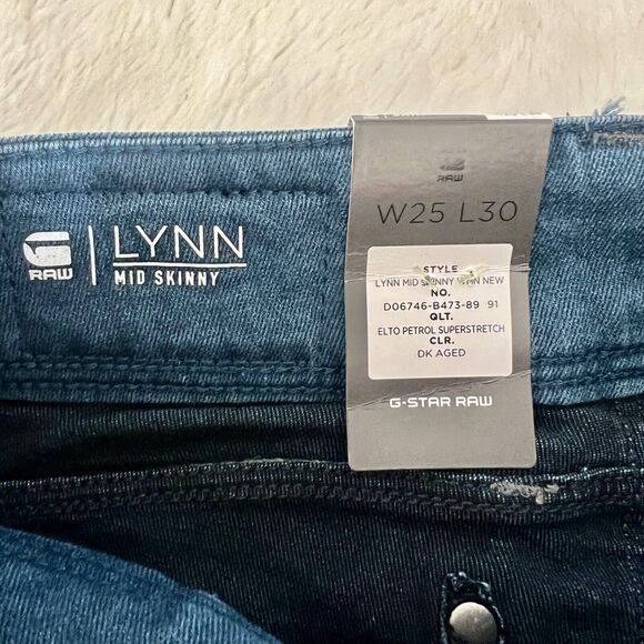 G-Star Raw Womens Lynn Mid Skinny Jeans W25 L30 Dark Blue Dk Aged Wash - Picture 8 of 9